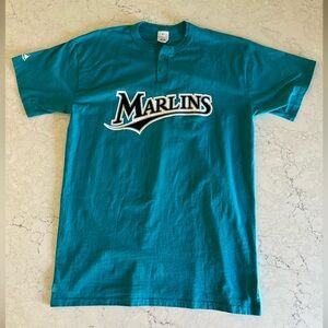 Vintage 90s FLORIDA MIAMI MARLINS 2 BUTTON COLLAR T SHIRT XL MAJESTIC - MLB